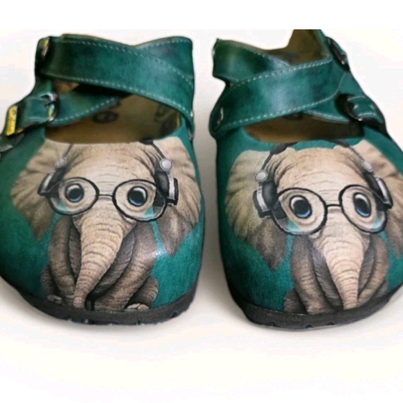 Calceo Women's Slip-on Clog Shoe Green Elephant With Glasses On Foot Size 37 - Picture 9 of 14